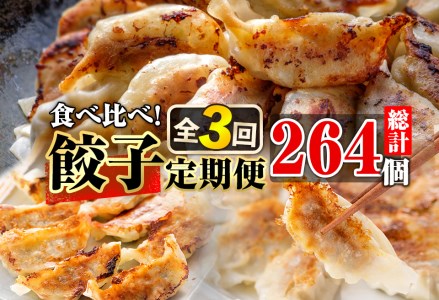 【定期便・全3回】自慢の鹿児島県産餃子3種食べ比べセット 総計264個【訳あり含む】 t003-017