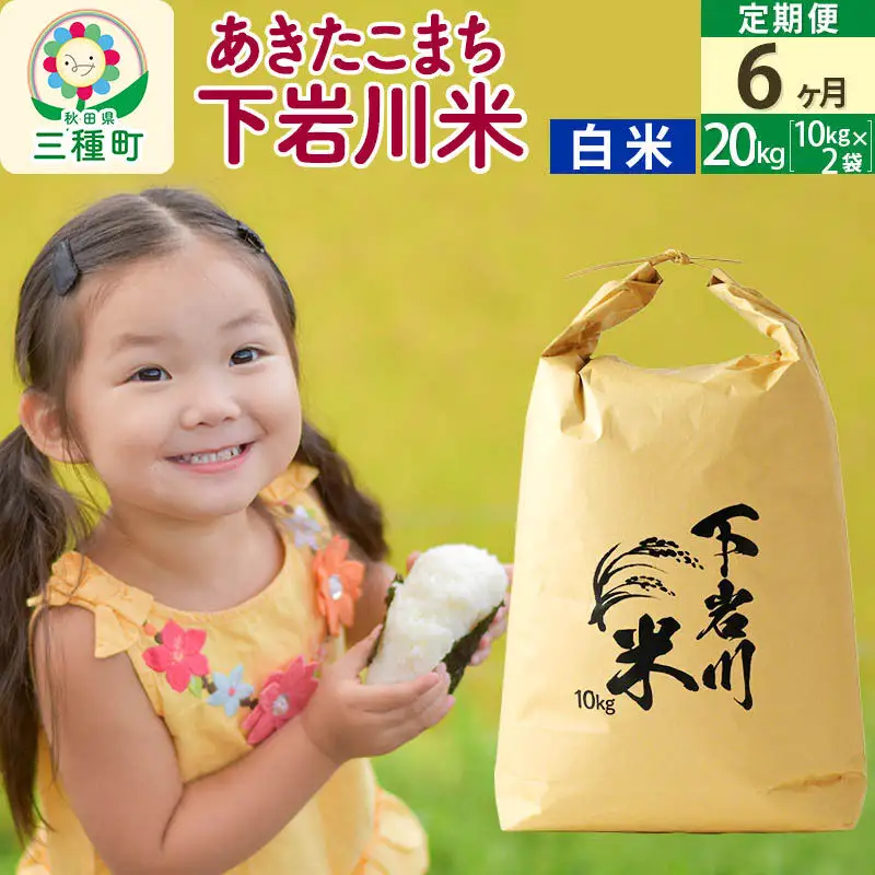 【R8年新米予約】 《6ヶ月定期便》【白米】あきたこまち 20kg (10kg×2袋) 秋田県三種町産 令和8年産 下岩川米