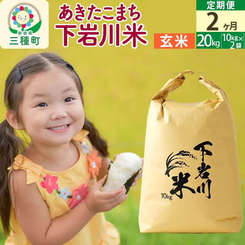 【R8年新米予約】 《2ヶ月定期便》【玄米】あきたこまち 20kg (10kg×2袋) 秋田県三種町産 令和8年産 下岩川米