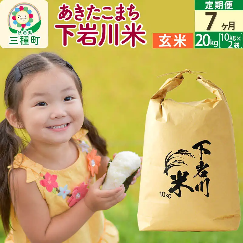 【R8年新米予約】 《7ヶ月定期便》【玄米】あきたこまち 20kg (10kg×2袋) 秋田県三種町産 令和8年産 下岩川米