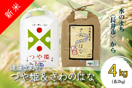 【令和6年産新米】【オーガニック米】遠藤さんの「つや姫」&「さわのはな」4kg(各2kg×1袋)_A136(R6)