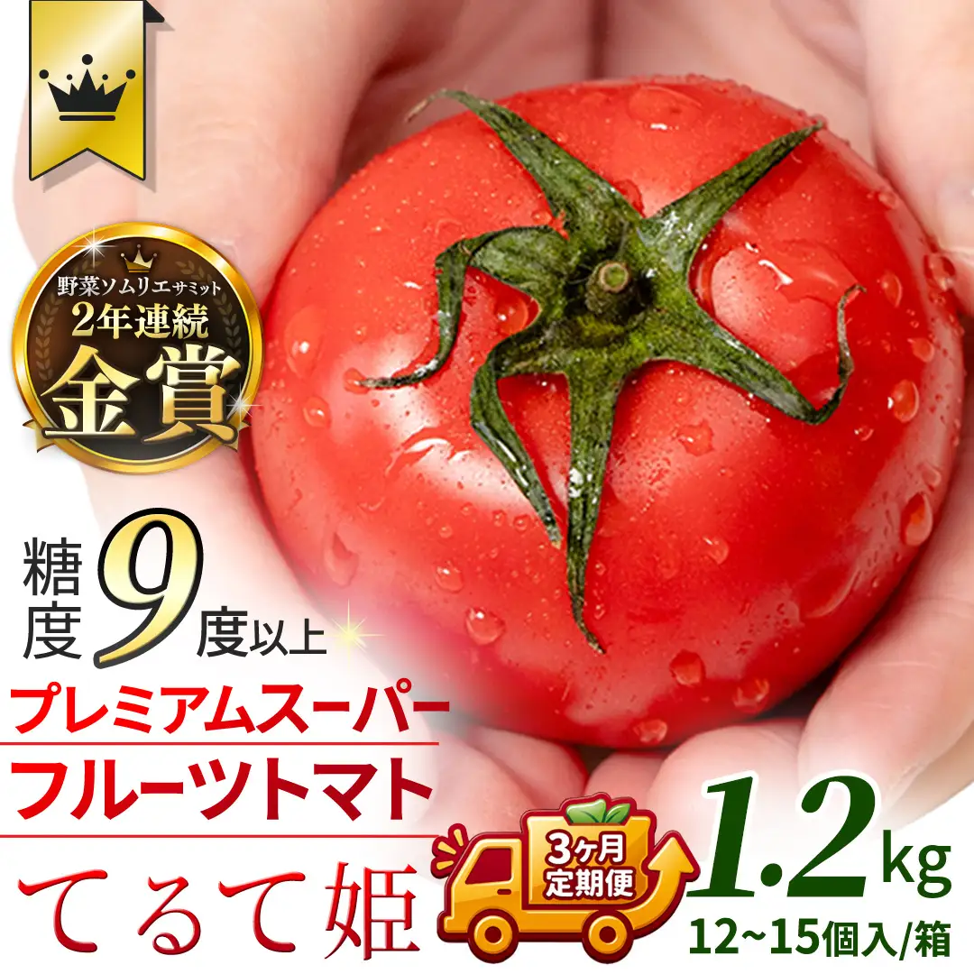《 2027年 収穫分 》全3回 定期便 スーパーフルーツトマト てるて姫 中箱 約1.2kg×1箱×3回 糖度9度以上 先行予約 定期便 3ヶ月 茨城県 桜川市 KEK 国産 トマト フルーツトマト ブランドトマト 野菜 ギフト 贈答 青空レストラン アド街ック天国 グッドモーニング 黄金のワンスプーン 昼めし旅 [BC051sa]

