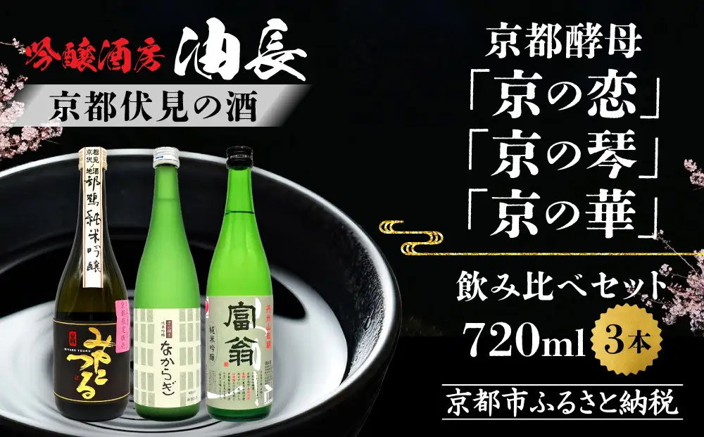 【吟醸酒房 油長】京都酵母「京の恋」「京の琴」「京の華」3本飲み比べ｜日本酒 純米吟醸 人気セット