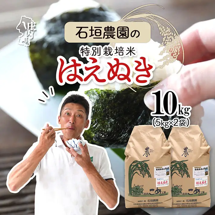石垣農園の特別栽培米 はえぬき 10kg 令和7年産 2025年産 ブランド米 山形県コシヒカリの原点、亀の尾発祥の地 庄内【029-024I】