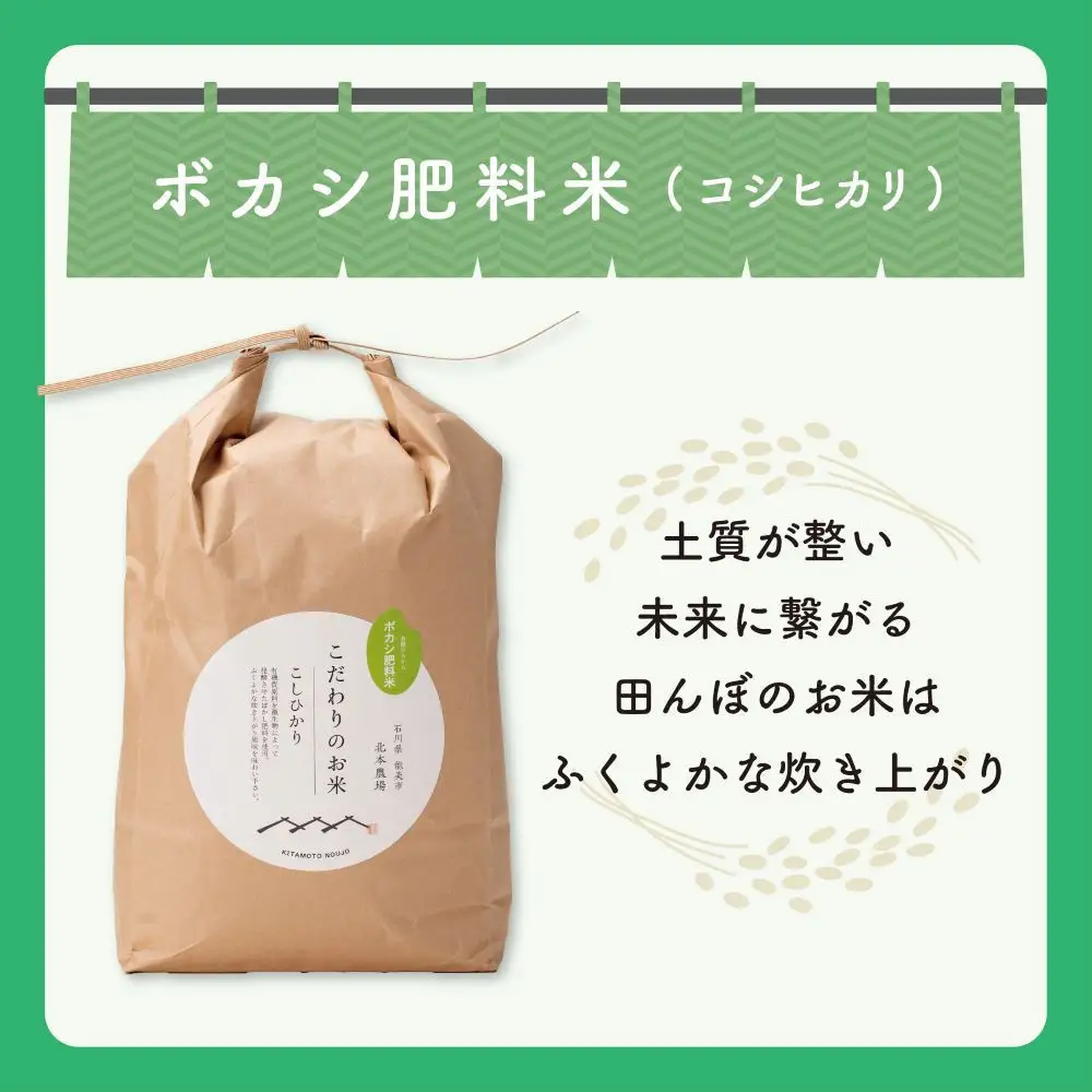 北本農場のお米令和8年度産コシヒカリ精米5kg 有機肥料（ボカシ肥料）で育てたお米
