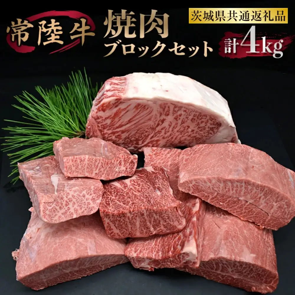 焼肉ブロックセット 合計4kg 牛肉 サーロイン ミスジ カルビ（茨城県共通返礼品）