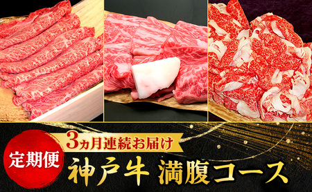 神戸牛 満腹コース すき焼き 焼肉 切落し 神戸牛【定期便】【3ヵ月連続】