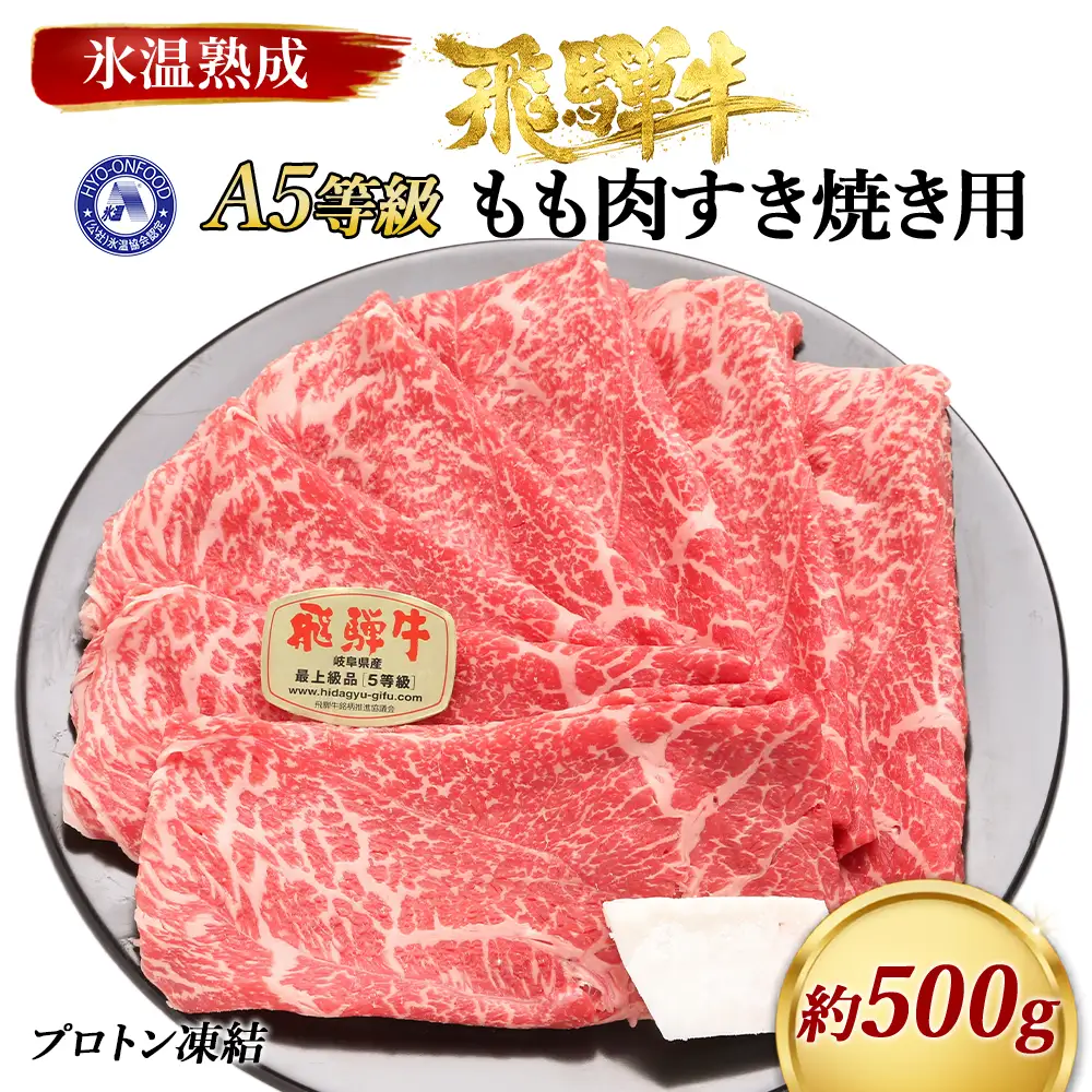約500gもも肉すき焼き用　氷温（R）熟成　飛騨牛A5等級　　プロトン凍結 [No.521]