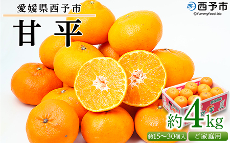 訳あり＜愛媛県西予市産 甘平 ご家庭用 約4kg＞ 果物 フルーツ 柑橘類 みかん 蜜柑 ミカン オレンジ かんぺい カンペイ 期間限定 季節限定 甘い 食べて応援 特産品 宇都宮物産 愛媛県 西予市【常温】『2026年2月上旬～3月下旬迄に順次出荷予定』UUB0016