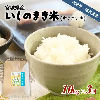 【定期便3回・毎月発送】宮城県いしのまき産米 10kg×3回 ササニシキ（精米）