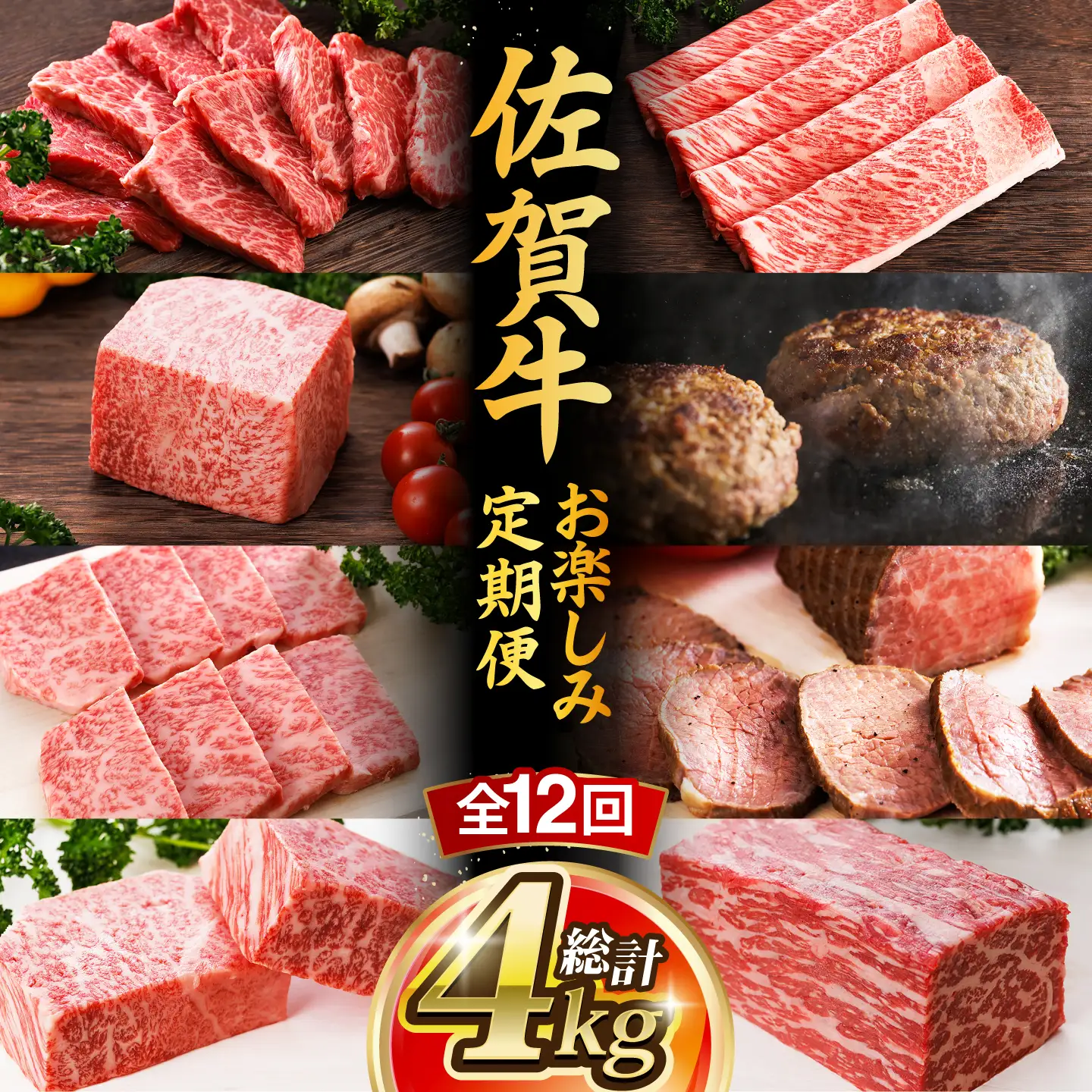 【全12回定期便】佐賀牛 食べ比べ定期便 約2人前 総計4kg UCC002 佐賀牛