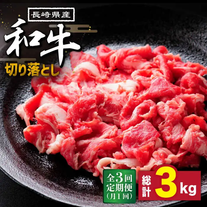 【3回定期便】長崎県産 和牛 切り落とし1kg / 南島原市 / 高田牧場 [SDB005]