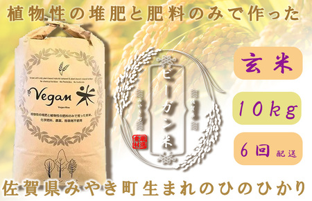 CQ041_【6か月定期便】ビーガン米10kg　玄米【植物性で育てた完全無農薬のサガンベジブランド】