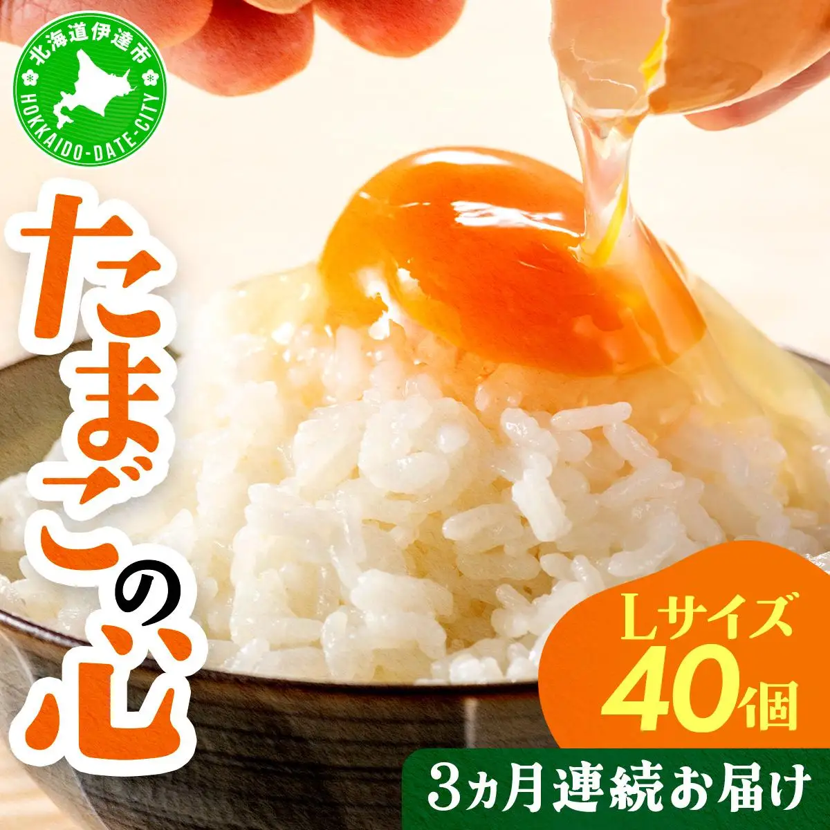 [5525-0758]3ヵ月連続お届け  たまごの心 40個 Lサイズ  太陽の園  の平飼たまご  有精卵 北海道 伊達市 たまご 卵 生たまご 鶏卵 北海道産 鶏の卵 ポリスブラウン 食材 卵かけごはん TKG オムレツ オムライス 【農福連携】
