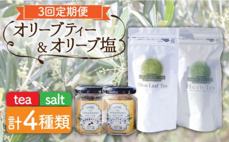 【全3回定期便】オリーブ塩 ＆ オリーブティー セット （各2種）長与町/ゆきのヶ丘オリーブ園 [EAV007]  調味料 お茶 オリーブティー