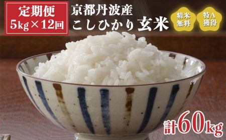 【定期便】米 令和5年産 京都 丹波産 こしひかり 玄米 5kg×12回 計60kg｜5つ星お米マイスター 厳選 受注精米可 隔月発送も可 ※離島への配送不可≪大人気 人気 新米 国産 京都府産 京都産 丹波産 亀岡市産 亀岡 新白米 国産 精白米≫