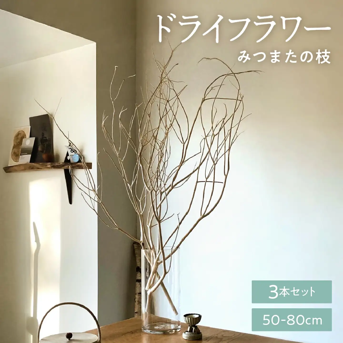 TSUKIGI みつまた 50cm～80cm 【 白枝 インテリア オブジェ 3本セット