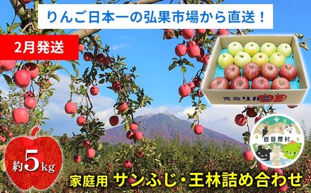 りんご詰合せ サンふじ王林 青森県産 家庭用 りんご詰合せ【約5kg】【2月発送】