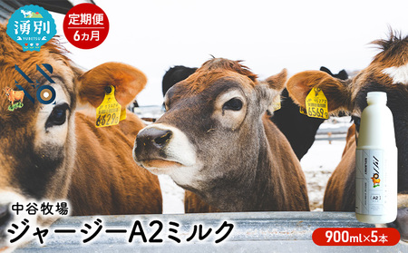 【6カ月定期便】中谷牧場 ジャージー A2ミルク 900ml×5本 ジャージー牛 やさしい 国産 オホーツク北海道 牛乳北海道産 ジャージー牛乳 飲み物 朝食 生乳 牧場のミルク 牧場の牛乳 こども 