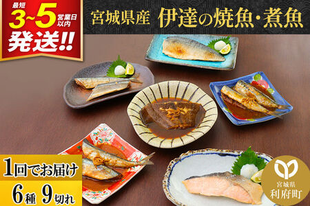 焼魚・煮魚6種9切れセット 最短3～5営業日以内発送 冷凍 惣菜 おかず つまみ レンチン 湯煎 簡単 煮物 煮付 塩焼