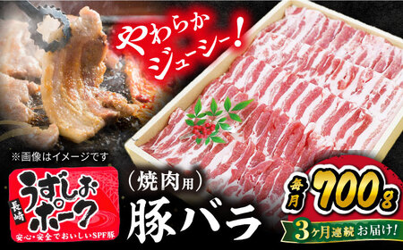 【3回定期便】焼肉 長崎うずしおポーク 豚バラ 700g 訳あり＜スーパーウエスト＞[CAG020] 焼肉