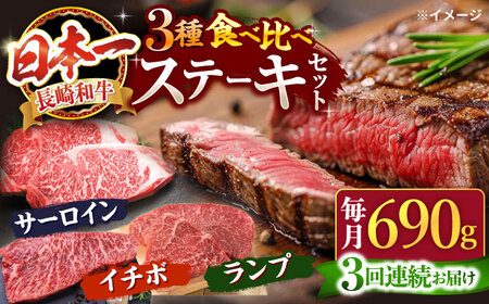 3回定期便 長崎和牛 ステーキ 食べ比べ CAG239 ステーキ
