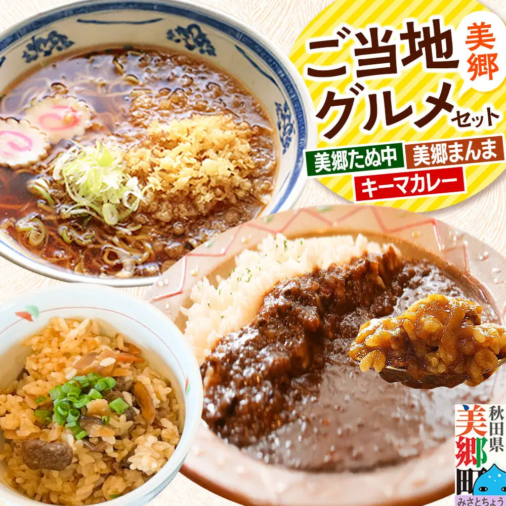 美郷ご当地グルメセット（キーマカレー、美郷たぬ中、みさとまんま（まぜごはんの素））