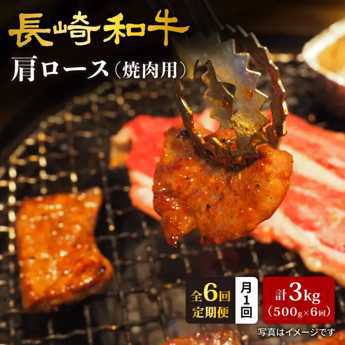 【訳あり】【月1回約500g×6回定期便】長崎和牛 肩ロース（焼肉用）計3kg＜大西海ファーム＞ [CEK049]