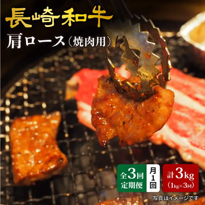 【訳あり】【月1回約1kg×3回定期便】長崎和牛 肩ロース（焼肉用）計3kg＜大西海ファーム＞ [CEK050]