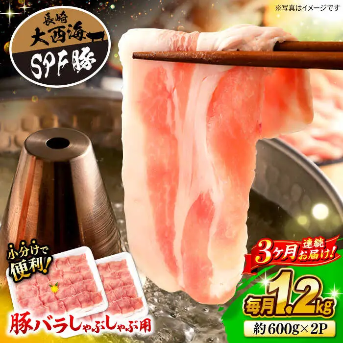 【3回定期便】大西海SPF豚 バラ（しゃぶしゃぶ用）計1.2kg 訳あり ＜大西海ファーム＞ [CEK084]