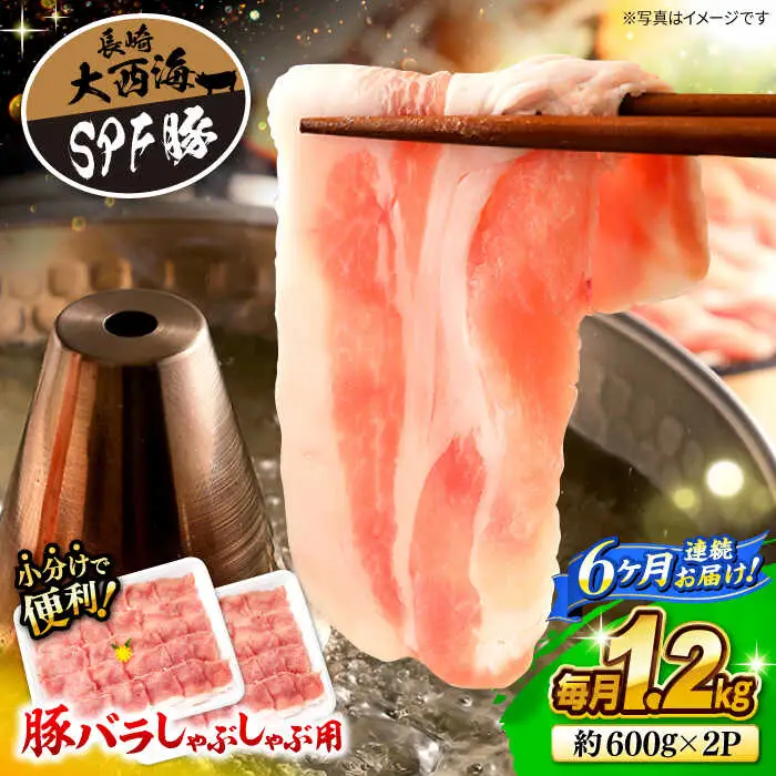 6回定期便 国産豚 SPF豚 バラ しゃぶしゃぶ 計1.2kg 訳あり CEK085 国産豚 豚肉 しゃぶしゃぶ 国産豚