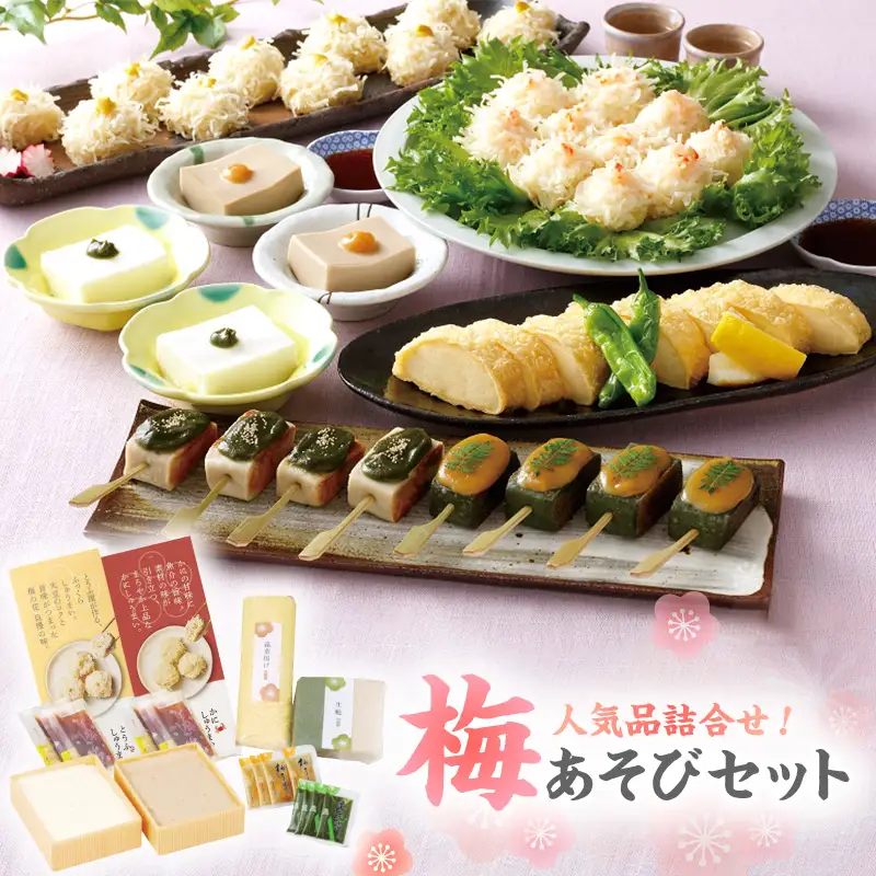 梅の花 梅あそびセット_梅の花通販本舗 梅あそび セット 大豆 惣菜 おかずセット かに とうふ しゅうまい 湯葉 生麩 嶺岡豆腐 木の芽みそ 柚子みそ 詰め合わせ 豆腐 加工品 おかず 福岡県 久留米市 お取り寄せ お取り寄せグルメ 送料無料 〔Cx224〕