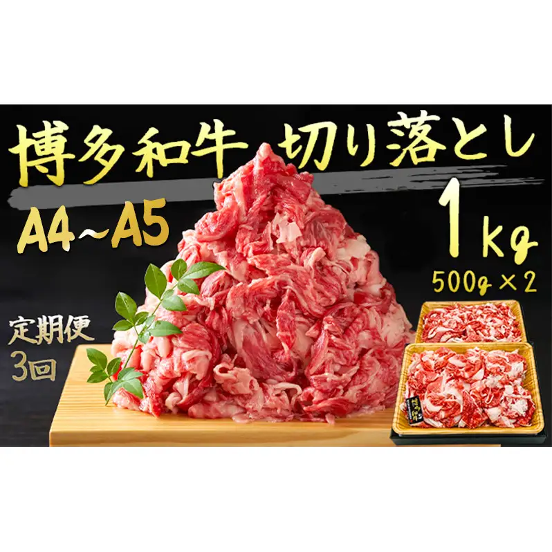 【定期便3ヶ月】 牛肉 A4～A5 博多和牛 切り落とし 1000g (500g×2p) 牛肉