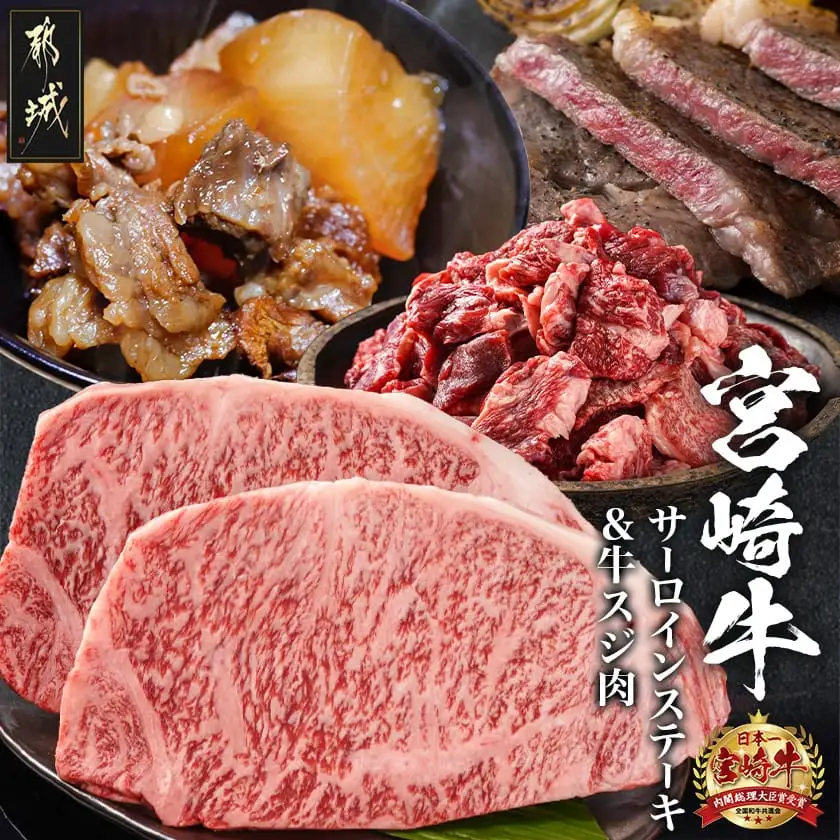 都城産宮崎牛サーロインステーキ400g＆牛スジ肉1kg〔28-4201〕_(都城市) 都城産宮崎牛 サーロインステーキ 200g×2枚 牛スジ肉（真空）500g×2袋 ギフト 贈答用