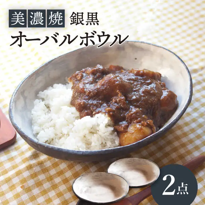 【美濃焼】銀黒オーバルボウル2点 セット【リスの木食器工房】 深鉢 皿 おしゃれ カレー サラダ ボウル 丼 夫婦 陶器 電子レンジ ギフト  [TCT006]