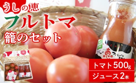 【先行受付】トマトジュース 無添加 瓶 フルトマ籠のセット（フルーツトマト500g+ジュース2本） 野菜ソムリエが育てた 数量限定 うしの恵 - 野菜 フレッシュ さっぱり 酸味 ギフト 贈答 お礼 御礼 美味しい おいしい 国産 高知県 香南市 mj-0036