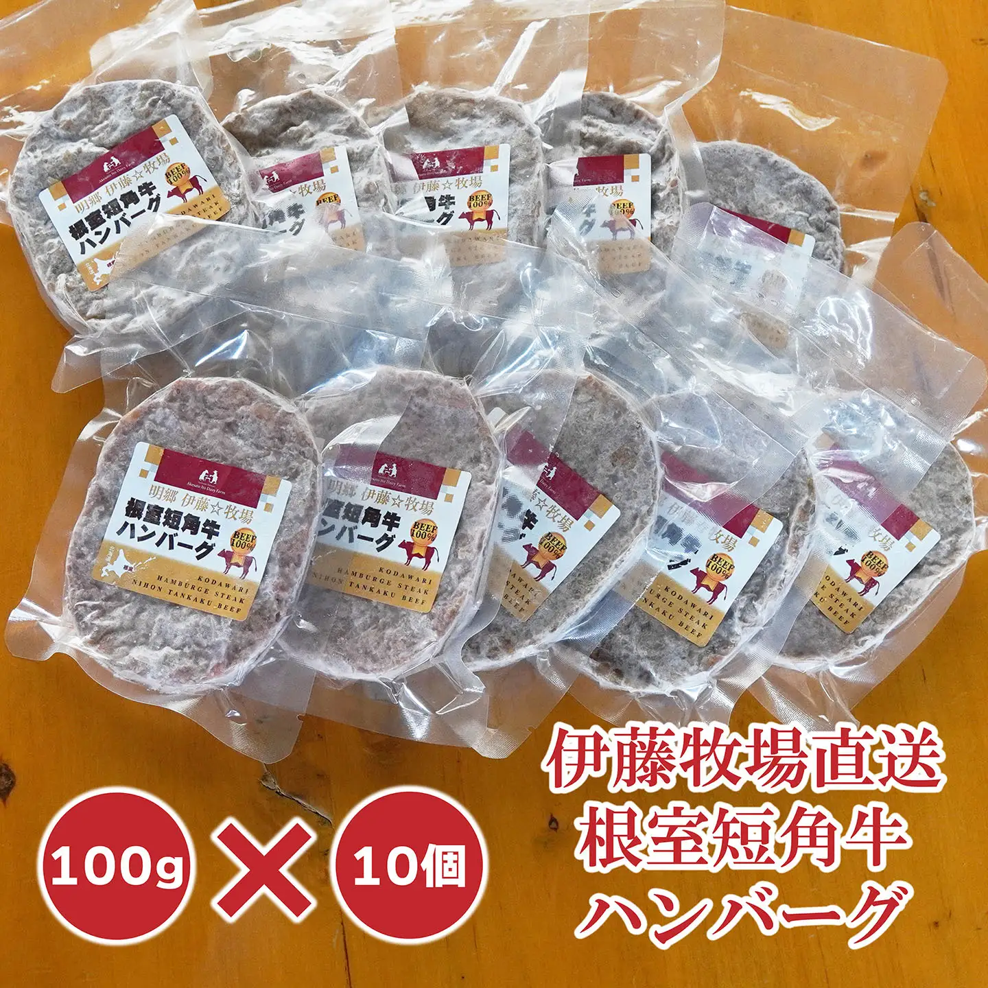 【北海道根室産】短角牛ハンバーグ100g×10P A-13024