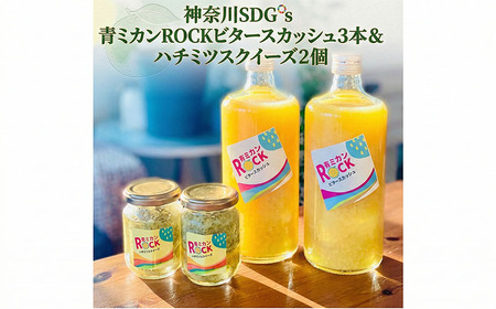 神奈川SDG's　青ミカンROCKビタースカッシュ3本＆ハチミツスクイーズ2個　【平塚市・逗子市　共通返礼品】 果汁飲料 みかんジュース ジュース ハチミツ漬け 皮ごと 抗酸化作用 抗アレルギー作用 