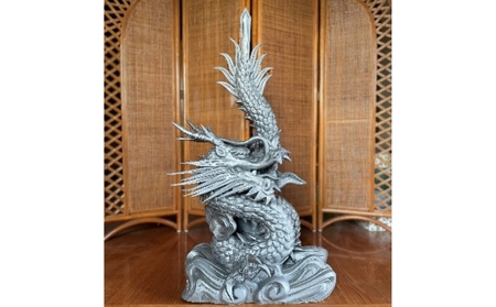 置物 瓦細工師手作り俱利伽羅龍いぶし粘土 置物