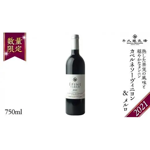 【 数量限定 】エピヌ カベルネソーヴィニヨン ＆ メルロ 2021 茨城県産 牛久醸造場 日本ワイン 赤ワイン 750ml × 1本 やや辛口 ミディアムボディ お酒 贈り物 ドライプルーン
