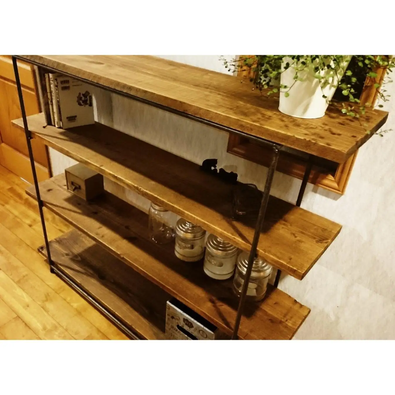 【天然無垢材】アイアンフレームシェルフ900W×800H　Interior G-S-S＜30-7a＞