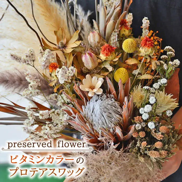 プリザーブドフラワー ビタミンカラーのプロテアスワッグ /はなぜん [UDC002] 花 インテリア