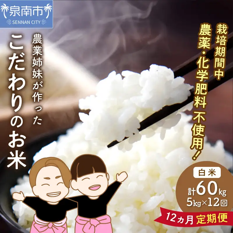 農業姉妹がこだわって栽培！ 大阪府産 泉南市のお米 白米5kg 1年定期便【024A-025】