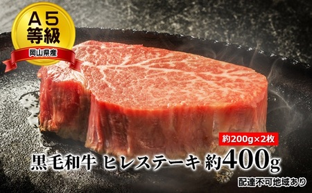 A5等級 黒毛 和牛 ヒレステーキ 約400g（約200g×2枚） 岡山県産 和牛