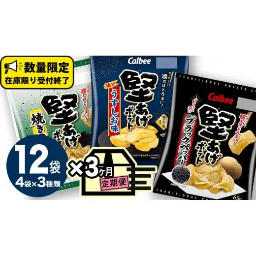 【 カルビー 3ヶ月 定期便 】 堅あげポテト 3種 各4袋 セット ( 計12袋 )