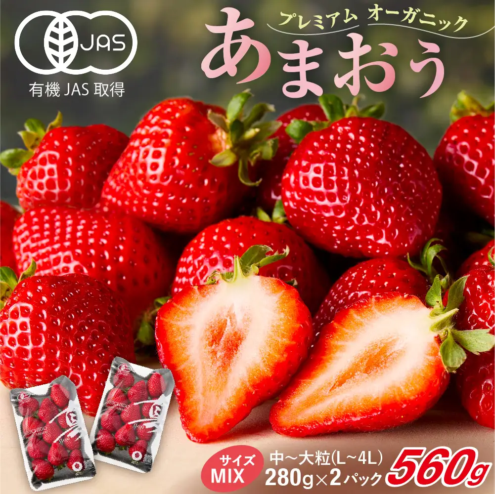 【先行予約】オーガニックあまおう「いせいちご」2パック(280g×2) _HA1116 | あまおう いちご