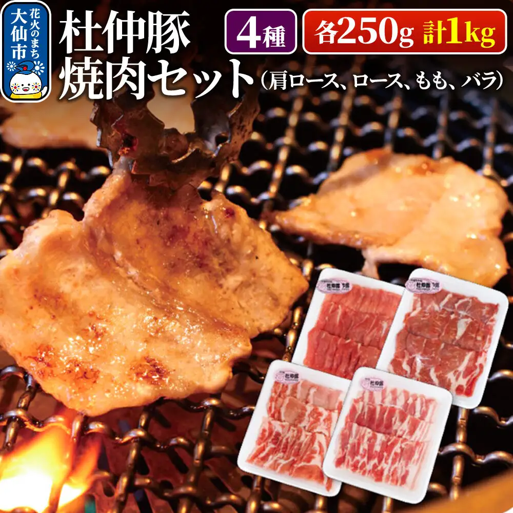 杜仲豚 焼肉セット 4種 各250g 計1kg (肩ロース、ロース、もも、バラ) 【物産中仙】豚肉 BBQ