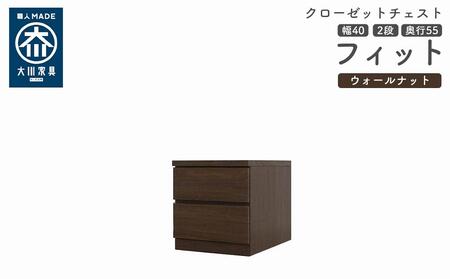 クローゼット チェスト 幅40 2段 奥行55 ウォールナット色 タンス 押入れ収納 衣類収納 桐 箪笥 大川家具 丸田木工 フィット