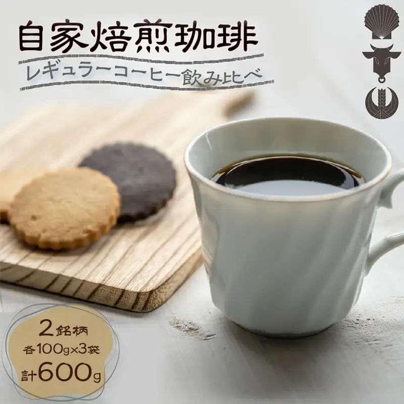 コーヒー豆 自家焙煎 2種飲み比べ レギュラー コーヒー豆【計600g(各100g×3袋)】