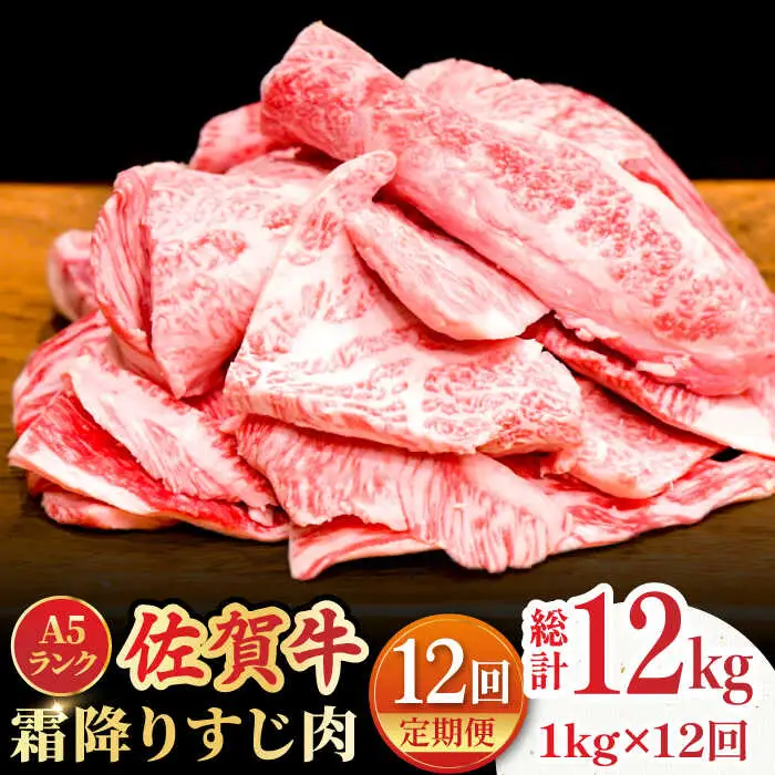 【12回定期便】黒毛和牛 佐賀牛 A5 すじ肉 1kg スジ 煮込み用[FCX013]